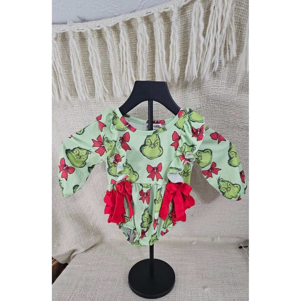 Rylee Faith Designs Grinch Ruffle Bubble Onesie Size 18
